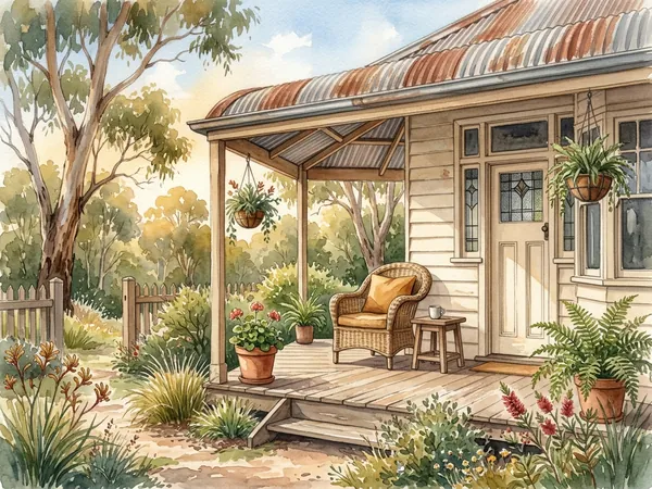 Illustration of an Australian senior care home with bushland veranda
