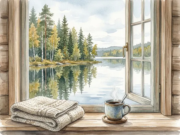 Illustration of an Irish senior care home with lakeside window